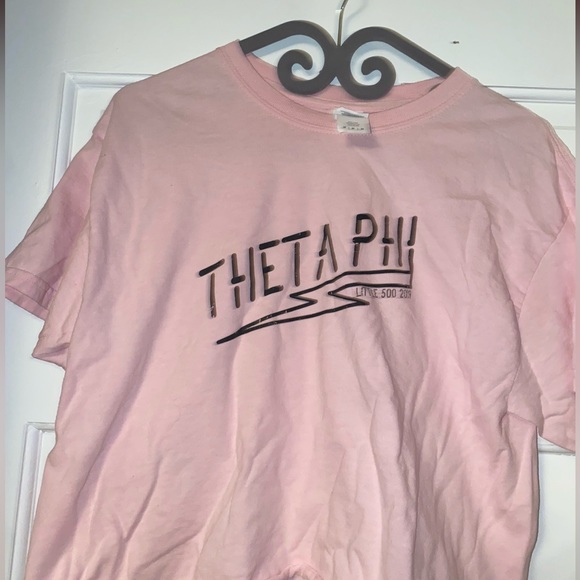 Theta Phi sorority spirit wear pink shirt - Picture 3 of 4